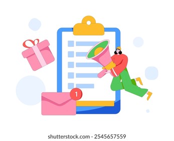 Invite friends to conduct questionnaire flat vector concept operation hand drawn illustration
