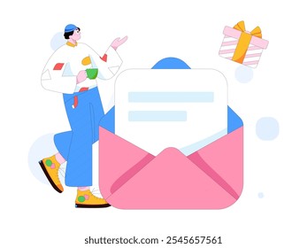 Invite friends to conduct questionnaire flat vector concept operation hand drawn illustration
