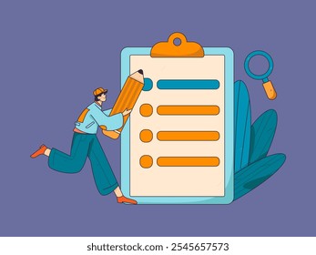 Invite friends to conduct questionnaire flat vector concept operation hand drawn illustration
