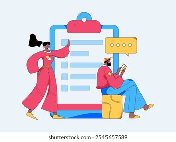 Invite friends to conduct questionnaire flat vector concept operation hand drawn illustration
