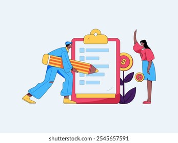 Invite friends to conduct questionnaire flat vector concept operation hand drawn illustration
