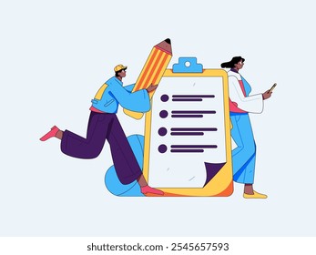 Invite friends to conduct questionnaire flat vector concept operation hand drawn illustration
