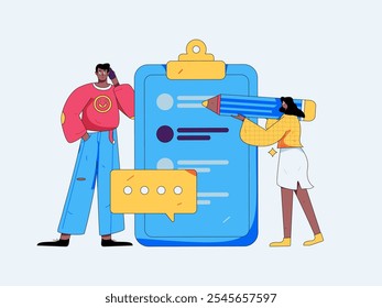 Invite friends to conduct questionnaire flat vector concept operation hand drawn illustration
