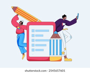 Invite friends to conduct questionnaire flat vector concept operation hand drawn illustration
