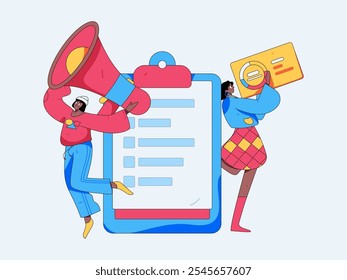 Invite friends to conduct questionnaire flat vector concept operation hand drawn illustration
