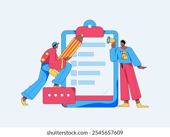 Invite friends to conduct questionnaire flat vector concept operation hand drawn illustration
