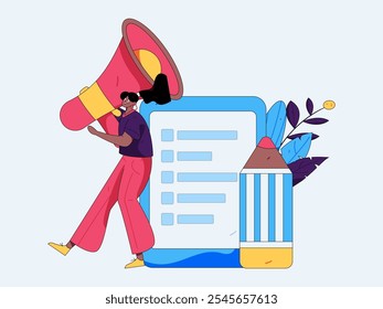 Invite friends to conduct questionnaire flat vector concept operation hand drawn illustration
