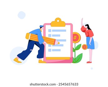 Invite friends to conduct questionnaire flat vector concept operation hand drawn illustration
