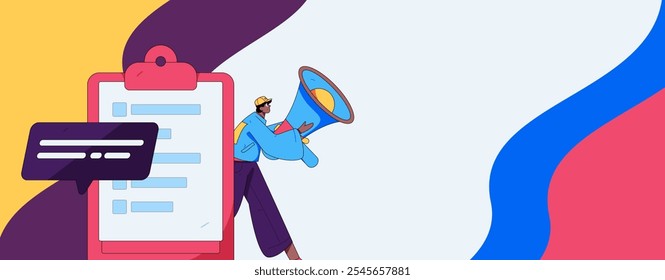 Invite friends to conduct questionnaire flat vector concept operation hand drawn illustration
