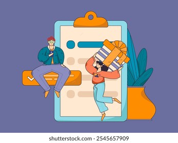 Invite friends to conduct questionnaire flat vector concept operation hand drawn illustration
