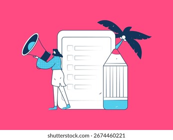Convidar amigos para realizar questionário vetor plano conceito operação mão desenhada ilustração
