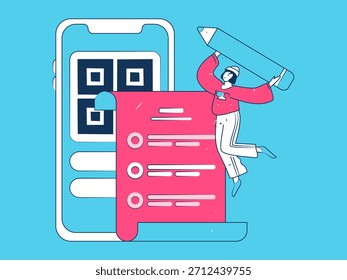 Invite friends to conduct questionnaire flat vector concept operation hand drawn illustration
