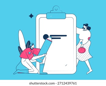 Convidar amigos para realizar questionário vetor plano conceito operação mão desenhada ilustração
