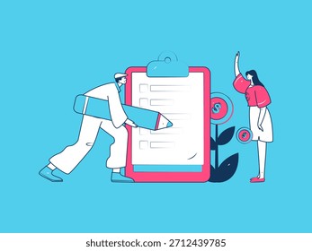 Convidar amigos para realizar questionário vetor plano conceito operação mão desenhada ilustração
