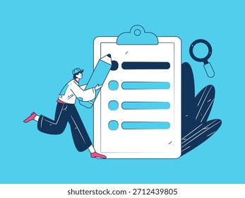 Convidar amigos para realizar questionário vetor plano conceito operação mão desenhada ilustração
