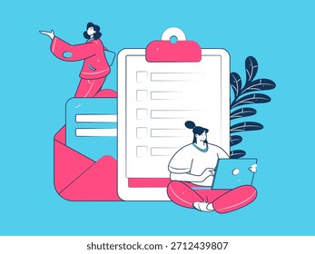 Convidar amigos para realizar questionário vetor plano conceito operação mão desenhada ilustração
