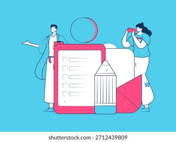 Convidar amigos para realizar questionário vetor plano conceito operação mão desenhada ilustração
