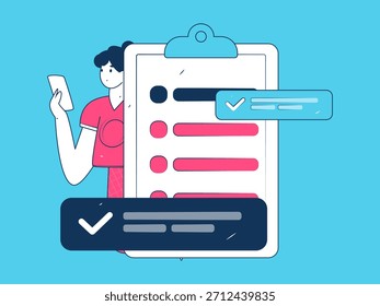 Convidar amigos para realizar questionário vetor plano conceito operação mão desenhada ilustração
