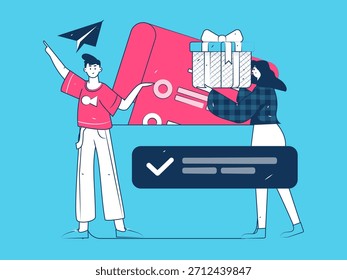 Convidar amigos para realizar questionário vetor plano conceito operação mão desenhada ilustração
