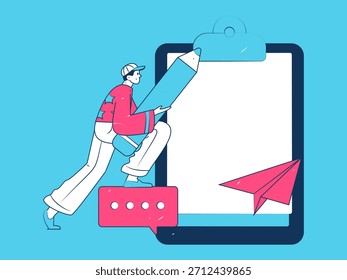 Invite a los amigos a realizar la ilustración dibujada a mano del concepto de Vector plano del cuestionario
