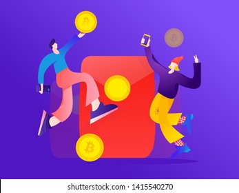 Invite friends to get rewards, grab red envelope coupons vector flat illustration