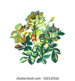 Invite greeting wallpaper decoration bud rose green floral flower spring ornamental day leaf vector botanical holiday template circle celebration summer graphic decor blossom element white abstract
