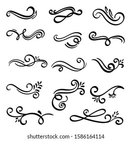 Hand Drawn Flourishes Curls Dividers Scrolls Stock Vector (Royalty Free ...