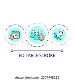 Invite participants of corporate event loop concept icon. Planning meeting. Communication abstract idea thin line illustration. Isolated outline drawing. Editable stroke. Arial font used