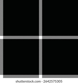 Invite plaid check tartan, graphical seamless vector pattern. Modern fabric textile background texture in black and white colors palette.