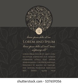 An invite sample with contour drawing of hydrangea flowers in golden and brown colours. Text background with place for initial letters. Can be used as an invite card for different kinds of occasions