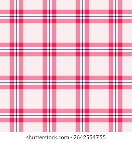Convide tecido de padrão sem costura, outra textura de fundo xadrez. O vetor tartan têxtil macio verifica na paleta de cores vermelhas e lilás.