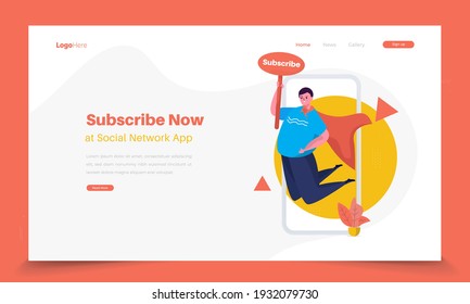 Invite to subscribe with people on flat illustration for social network concept or landing page