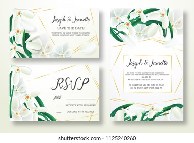 Invite Template Wedding Cards. RSVP, Save The Date, Retro Beautiful White Marble Design With Flovers 
Cornflowers, Grean Leaf, Decorative Frame Pattern. Vector Illustration. EPS 10.