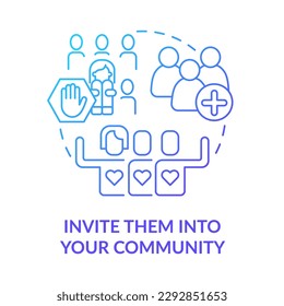 Invite them into your community blue gradient concept icon. Embrace inclusion. Support LGBTQ seniors abstract idea thin line illustration. Isolated outline drawing. Myriad Pro-Bold font used