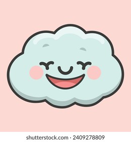 Invite tranquility into your designs with our vector graphic of a fluffy cloud sporting a joyful expression. Soft, muted colors bring a calm and cute atmosphere.