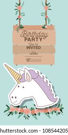 invited birthday party card with unicorn