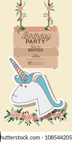 invited birthday party card with unicorn