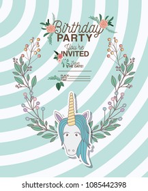 invited birthday party card with unicorn
