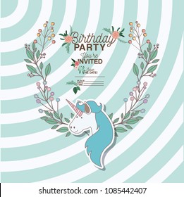 invited birthday party card with unicorn
