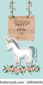 invited birthday party card with unicorn