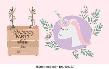 invited birthday party card with unicorn