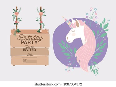 invited birthday party card with unicorn