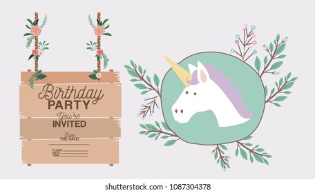 invited birthday party card with unicorn