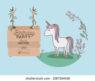 invited birthday party card with unicorn