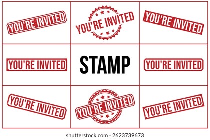 YOU’RE INVITED rubber stamp vector illustration on white background