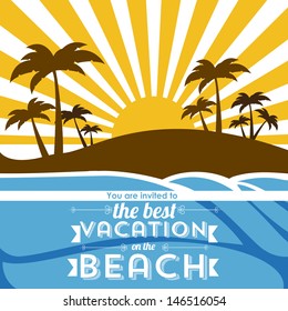 invited vacation on the beach over landscape background vector illustration 