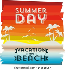 invited vacation on the beach over landscape background vector illustration 
