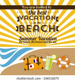 invited vacation on the beach over landscape background vector illustration 