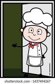 Inviting for Come Inside the House - Cartoon Waiter Male Chef Vector Illustration