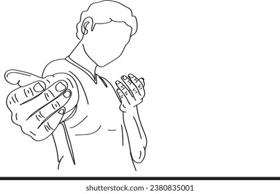 Inviting Gesture: Cartoon Drawing of Man Giving Invitation to Come In, Friendly Welcome Illustration: Cartoon of Young Man Extending Hands for Greeting, Hospitality Illustration